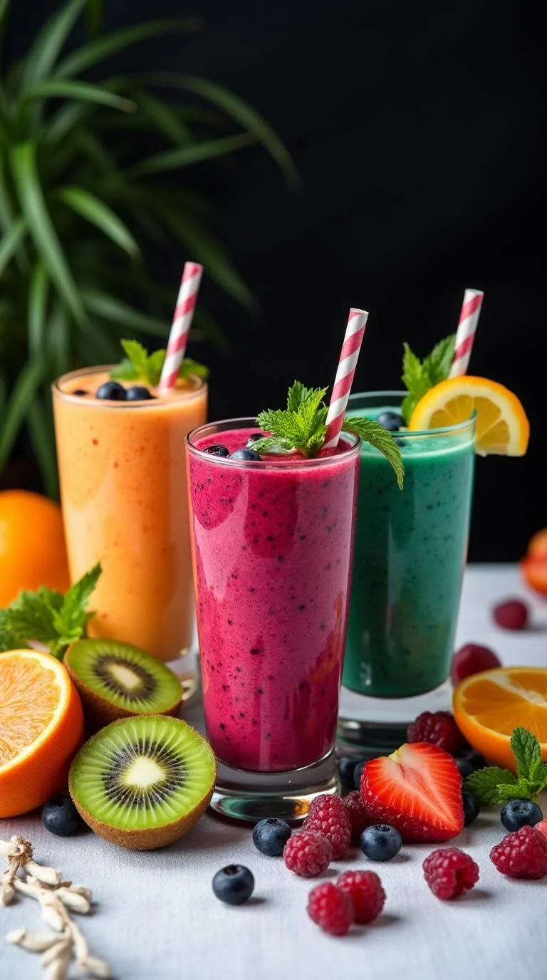 Fresh detox smoothies with vibrant ingredients for cellular cleansing